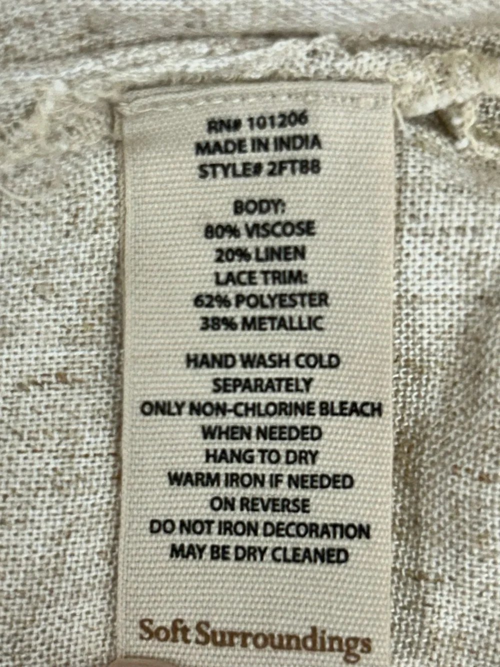 Coldwater Creek Cream Tunic with V Neck Gold Trim Accents Linen Blend Size L - Picture 12 of 13